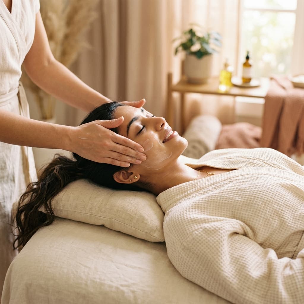 Skincare facial massage therapy at home
